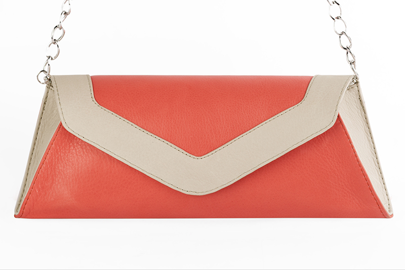 Coral orange and off white women's dress clutch, for weddings, ceremonies, cocktails and parties. Profile view - Florence KOOIJMAN